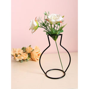 Vase à fleurs moderne en métal au design filaire, finition noire, écologique, pour la décoration de table de salon, de mariage ou de maison - Product Image 1