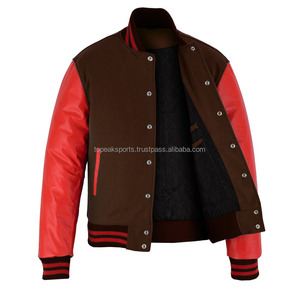 Chaqueta Varsity 2026 OEM Icónica de Lana Marrón Oscuro con Mangas de Cuero Rojo para Hombre, Chaqueta de Moda con Calefacción 100% de Alta Calidad y Bajo MOQ - Product Image 3