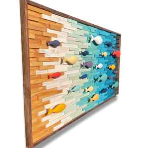 Làm bằng tay gỗ rắn 3D hình chữ nhật khuếch tán âm thanh tùy chỉnh màu xanh lá cây vẫn còn cuộc sống tường trang trí Bảng điều khiển nghệ thuật Deco phong cách nhà - Product Image 3