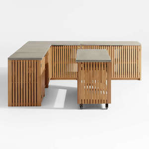 Conjunto de Cocina Exterior en Forma de L Sophia, Hecho de Madera de Teca Sólida con 5 Secciones y Acabado Natural - Product Image 4