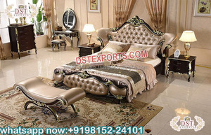 Ensemble de chambre à coucher moderne, italien, sculpté à la main, lit luxueux Queen Size avec meubles de luxe dorés et polonais pour la maison - Product Image 2