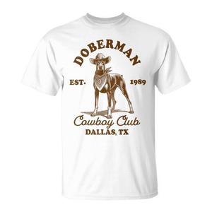 T-Shirt per Amanti del Doberman con Design Western Cowboys Club per Mamme di Doberman, Ideale per Promozioni - Product Image 1