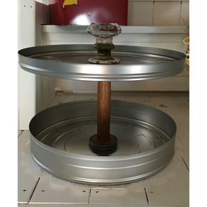 Wholesale Farmhouse Galvanized Metal Round Cake Stand With Distressed Wood Pedestal Base <b>Vintage</b> Tin Serving Tray For Home Decor - Product Image 5
