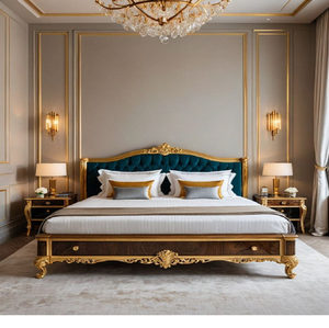 Lit élégant en bois foncé avec une tête de lit capitonnée de couleur sauge et des tiroirs coulissants. Disponible à prix de gros. - Product Image 6