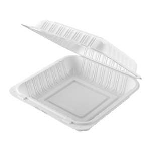 ProTakeOut [7x7] Contenedores Blancos de 1 Compartimento con Tapa Abatible y Cierre Frontal, Paquete de 150, con Doble Ventilación (4 Ventiladores), Aptos para Microondas, Duraderos - Product Image 1