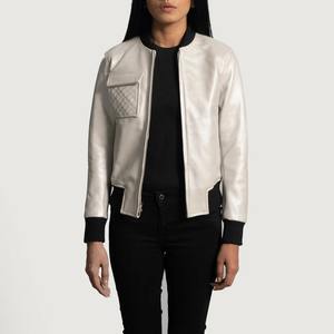 Veste bomber en cuir PU argenté vintage de haute qualité en gros pour femmes avec fermeture éclair facile à porter par Bearfit - Product Image 6