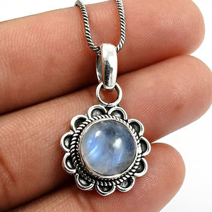 Pendentif épais en pierre de lune arc-en-ciel bleu feu naturel 925 argent sterling bohème bijoux faits à la main fournisseurs directs de prix d'usine - Product Image 2