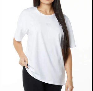 Camiseta de Mujer Casual de Corte Regular, Algodón y Poliéster, Cuello Redondo, Manga Corta, Transpirable, Secado Rápido, Jersey, Diseño Liso Digital - Product Image 3