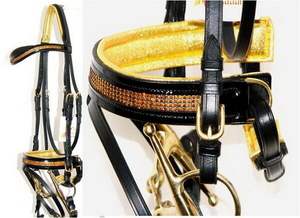 Cheval Curve CRYSTAL TOPAZE BLING METALLIC GOLD Bride de confort allemande BREVET - Product Image 2