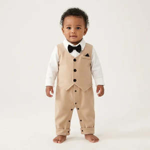 Combinaison pour bébé 100% coton, tenue de mariage formelle avec motif uni - Product Image 2