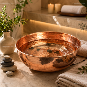 Bol de pédicure rond en cuivre martelé, fait main, pour les salons, les centres de bien-être et les hôtels - Product Image 4