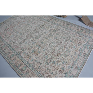Traditionnel Beige Bleu 6X9 pieds Vintage Tapis Turc Grande Surface Patchwork Conception Latex Viscose Laine pour Couloir Rectangle Chambre - Product Image 4
