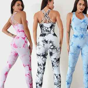 Mameluco de entrenamiento con tinte de corbata para mujer, mallas de Yoga de secado rápido, monos deportivos, mono de Yoga de una pieza para gimnasio y Fitness - Product Image 1