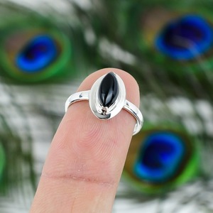 Niñas Simple Natural negro ónix sólido 925 plata esterlina piedra preciosa anillo hecho a mano joyería plata esterlina 925 sello anillo joyería - Product Image 4