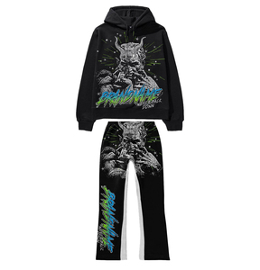 Vêtements de rue personnalisés pour hommes, ensemble sweat à capuche et pantalon de survêtement épais et graphique à la demande avec impression vintage - Product Image 1