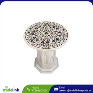 Modern Floral Inlay Marble Coffee <b>Table</b> Easy Assembly with Sophisticated Octagonal <b>White</b> Glass Top Home Furniture - Product Image 4