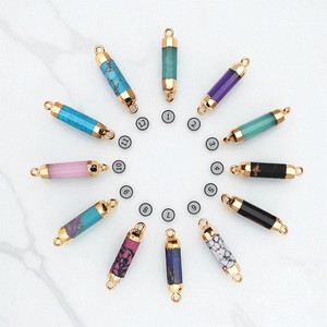 Encantos de piedras preciosas de malaquita de doble punta galvanizada de oro de 18K-Conectores de piedras preciosas de forma cilíndrica para venta al por mayor - Product Image 2