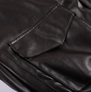 Veste en cuir à manches longues personnalisée OEM pour support pour hommes Vestes en cuir décontractées Hiver pour vestes pour hommes Patch de fermeture à glissière personnalisé - Product Image 6