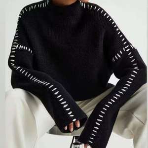 Pull pour hommes Slim Fit noir en tricot 100% coton écologique design creux à manches longues doux confortable pull décontracté pour l'automne - Product Image 1