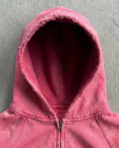 Oversized <b>Pink</b> Zip-Up Hoodie Crop Length Unisex Casual French Terry <b>Sweatshirt</b> Solid Color Hooded Regular Sleeve - Product Image 3