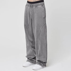 Pantalones de chándal holgados unisex, pantalones de Jogger de pierna ancha acampanados de algodón pesado respetuosos con el medio ambiente, ropa de calle impresa Digital con logotipo personalizado OEM - Product Image 2
