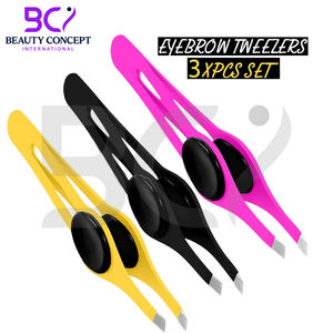 Pince à épiler personnalisée en acier inoxydable 3 pièces, service OEM, durable, antidérapante, à pointe inclinée, pour sourcils, poils du visage et poils incarnés - Product Image 2