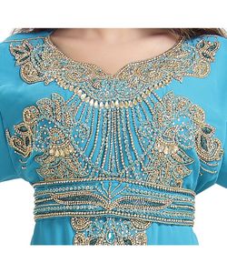 Georgette turquoise brodée zari travail caftans islamiques - Product Image 2