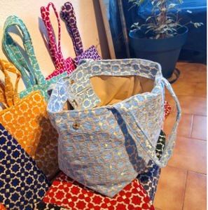 Large embroidered Moroccan <b>tote</b> <b>bag</b> - Chic and colorful oriental fabric - Shoulder <b>bag</b> <b>with</b> interior <b>pocket</b> - Product Image 2