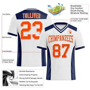 เสื้อเจอร์ซี่อเมริกันฟุตบอลผ้าตาข่ายสีกรมท่าสีส้มโลโก้ออกแบบได้ตามต้องการ - Product Image 3