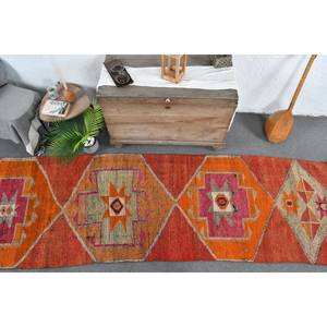 Tapis Kilim Turc Vintage Orange Rose 3.3 X 11.1ft Classique Tissage Plat Tressé Patchwork Motif Laine Matériel Latex pour Couloir - Product Image 5