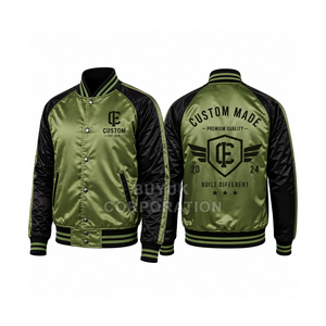 Golden Era Premium Apparel Unisex Gold Satin <b>Waterproof</b> Polyester 280g Varsity <b>Jacket</b> Embroidered Logo Stand Collar <b>Winter</b> - Product Image 6