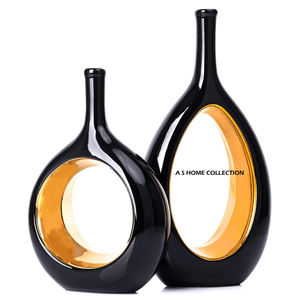 Grand vase à fleurs en bois brun avec branche en métal doré, décoration élégante pour le salon, style côtier pour anniversaire - Product Image 6