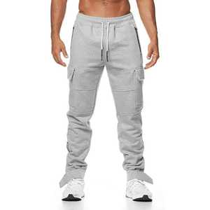 กางเกงสเวตเตอร์ลำลองทรงหลวมสำหรับผู้ชาย, กางเกงสเวตเตอร์ทรงตรงย้อมสีเรียบมีลายผ้ายืดปิดเอวผ้าแคนวาสขนาดกลางด้านหน้าเรียบ - Product Image 2