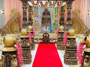 Mariage blanc unique et tendance Mandap DST Exportations Thème Rajasthani Jali doré Fibre sculptée Mandapam Fabricant SalecAustralia - Product Image 4