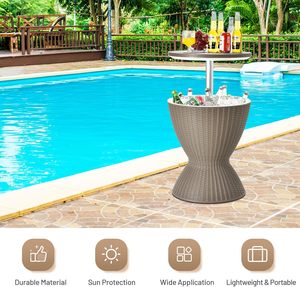 Luxury All Weather Rattan Outdoor <b>Ice</b> <b>Bucket</b> <b>Table</b> Adjustable Height Three In One Cocktail Coffee <b>Table</b> Poolside Patio Beverage - Product Image 4