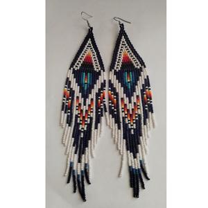 Pendientes de cuentas de semillas de cristal tejidas a mano con tema de pavo real, joyería de estilo bohemio con borla larga para mujer - Product Image 1