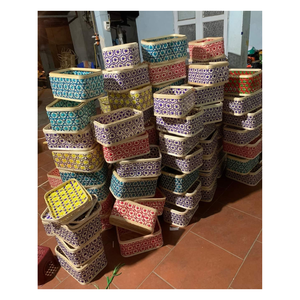 Cesta tejida de bambú natural con colores múltiples para la decoración del partido Tet - Product Image 5