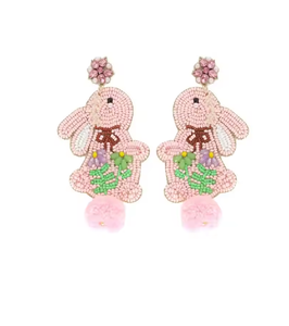 ต่างหูห่วงลูกปัดกระต่ายอีสเตอร์สีขาวสไตล์คลาสสิกเครื่องประดับแฟชั่นทำมือ - Product Image 3