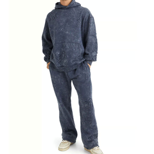 Chándal lavado con ácido de moda 2025 para hombre OEM logotipo personalizado ajuste Regular de gran tamaño conjuntos de chándales lavados de dos piezas personalizados - Product Image 1