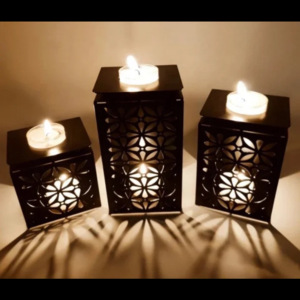 Wholesale Custom Design <b>Black</b> Metal Floral Tea Light Lantern Home Decor <b>Pillar</b> <b>Candle</b> <b>Holder</b> Handmade Modern for Christmas - Product Image 4