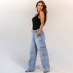 Pantalones Cargo de Alta Calidad para Mujer, Nueva Moda Casual, Jeans Anchos, Logotipo Personalizado, Estilo de Frente Plano para Verano, Talla XL, Precio Económico - Product Image 6