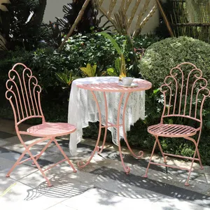 도매 장식 금속 접이식 테이블과 의자 야외 정원 가구 세트 파티오 비스트로 식사 커피 세트