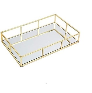 Haute qualité couleur or fer métal verre Barware personnalisé-taille café plateaux de service poignée élégant verrerie miroir plateau - Product Image 1