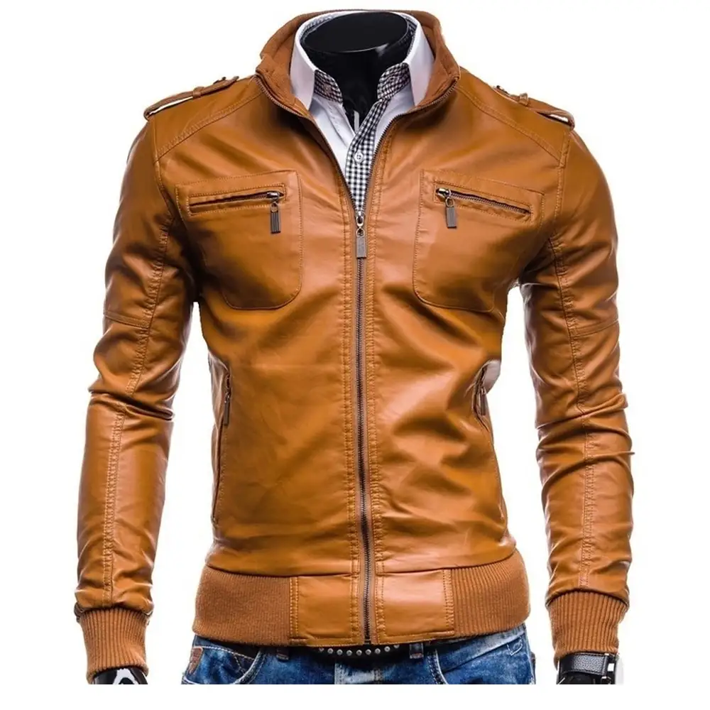 Custom PU Leather Men's Motorcycle Leather Jacket Bomber Jacket Men's vintage motorcycle jacket