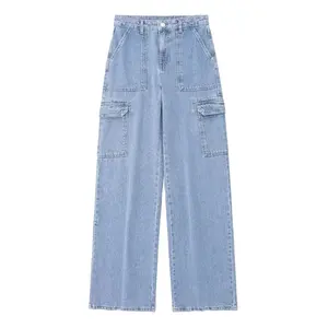 Individuell gewaschene schlanke Damenhosen gerades lockere Denim Jeans Hosen für Damen hohe Taille stretch weite Beine Jeans Denim Jeans