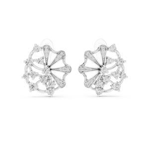 Boucles d'oreilles créoles en argent 925 certifiées VDS IGI avec diamants de laboratoire taille brillant |   DE-VVS2 Diamond Fan Floral Stud Plaqué Rhodium 5G - Product Image 1