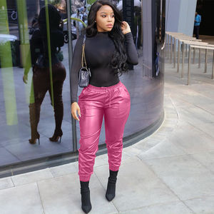 Cintura ahueca hacia fuera Color negro de longitud completa Casual moda mujer pantalones de cuero - Product Image 6