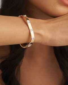 Chunky Baguette Station Cushion Diamond <b>Bangle</b> 0.64 Ct Natural Diamond G-H Color VS-SI Clarity 14K <b>Solid</b> <b>Gold</b> Wholesale Export - Product Image 1