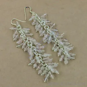 Boucles d'oreilles chandelier en argent 925 avec quartz rose et pampilles pour femme, bijoux romantiques en cristal pour mariage - Product Image 2