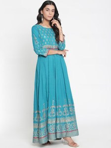 Tenue de fête traditionnelle indienne pour mariage, style Anarkali imprimé, entièrement cousue, en viscose rayonne, coupe trapèze, prête à porter pour femme, idéale pour l'été - Product Image 5